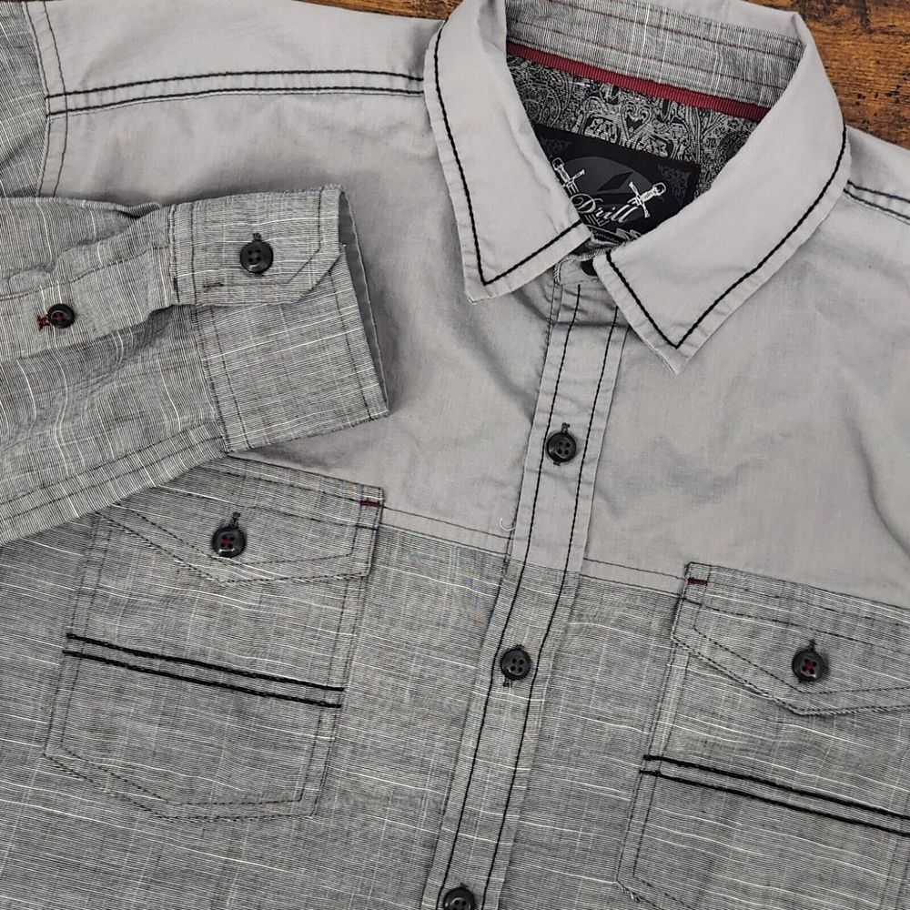 Drill Clothing Mens Long Sleeve‎ Gray Button Up Shirt Modern City Size Small